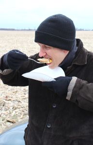 Brett eating pie