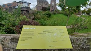 "looking at castle site, map in foreground"