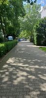 "paved footpath in the shadows of trees" 